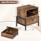 Nightstand with Charging Station and Drawer Sofa Side Table-Rustic Brown