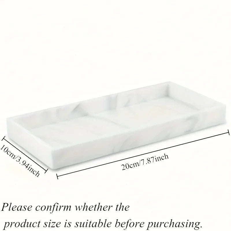 1pc Marble Rectangular Decorative Tray - Elegant White & Golden Bathroom Vanity Organizer with Multiple Compartments for Cosmetics, Makeup Brushes, Jewelry & Accessories - Durable Bathroom Storage Rack for Dressing Table, Kit