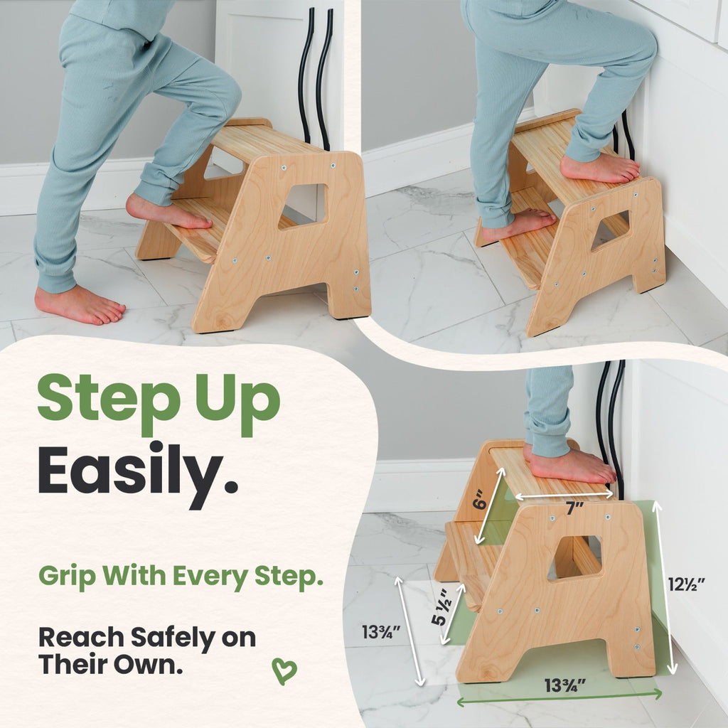 2-Step Wooden Stool for Toddlers(Step Stool for Children Ages 2+)