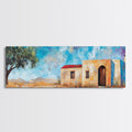 Southwest Desert House Painting, Rustic Western Wall Art, Blue Sky Adobe Home, Boho Minimalist Living Room Decor, Framed Canvas Print