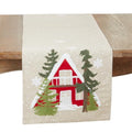 Fennco Styles Snow House Christmas Table Runner 16" W x 70" L - Natural Linen Blend Table Cover for Winter Holiday, Home Décor, Banquet, Family Gathering, Holiday and Special Occasion