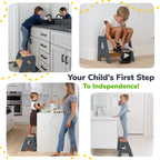 2-Step Wooden Stool for Toddlers(Step Stool for Children Ages 2+)