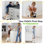 2-Step Wooden Stool for Toddlers(Step Stool for Children Ages 2+)