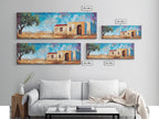 Southwest Desert House Painting, Rustic Western Wall Art, Blue Sky Adobe Home, Boho Minimalist Living Room Decor, Framed Canvas Print