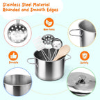 Kids Kitchen Playset - 38Pcs Stainless Steel Pots Pans Cooking Toys with Play Food Set