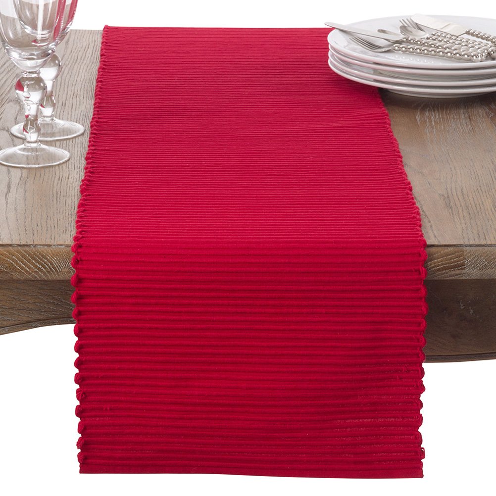 Fennco Styles Classic Everyday Ribbed Cotton Table Runner - Red Table Cover for Home, Dining Room, Holiday, Wedding Christmas and Special Occasion
