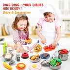 Kids Kitchen Playset - 38Pcs Stainless Steel Pots Pans Cooking Toys with Play Food Set