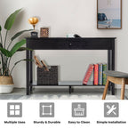 Console Sofa Side Accent Table with Drawer Shelf-Black