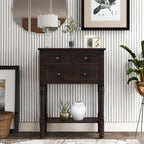 TREXM Narrow Console Desk, Ultra Thin Sofa Table with Three Storage Drawers and Living Room Bottom Shelves (Espresso)