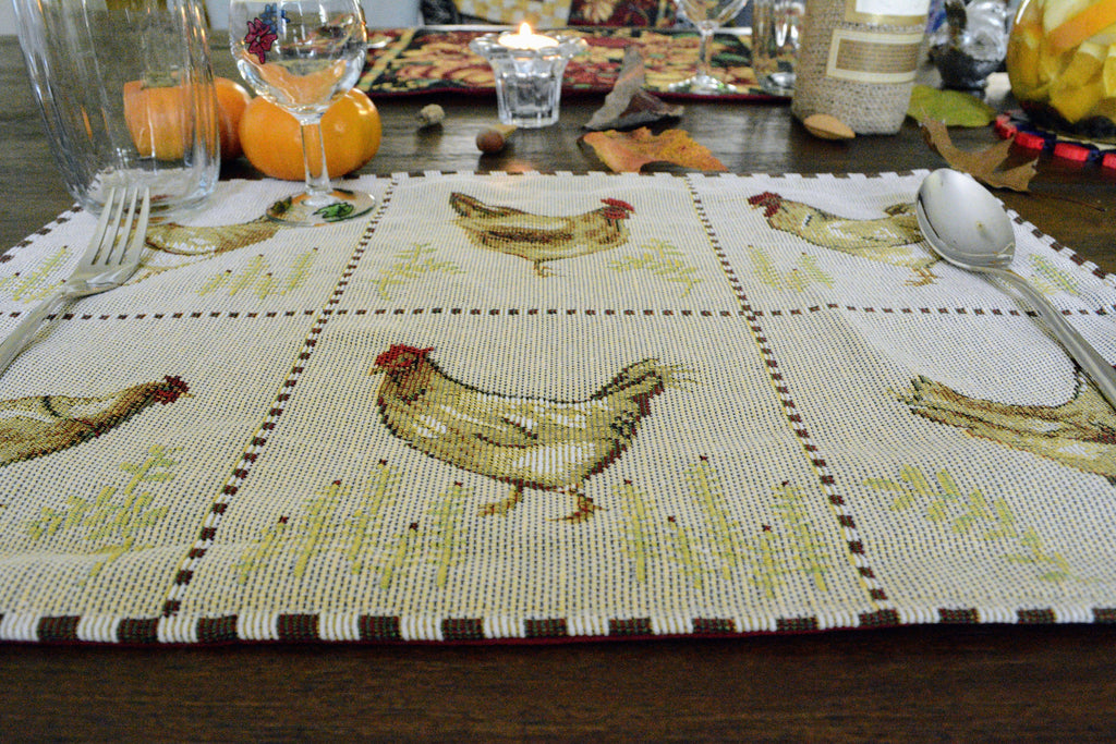 Tache Country Farmhouse Rooster Hens Woven Tapestry Placemat Set (13139PM)
