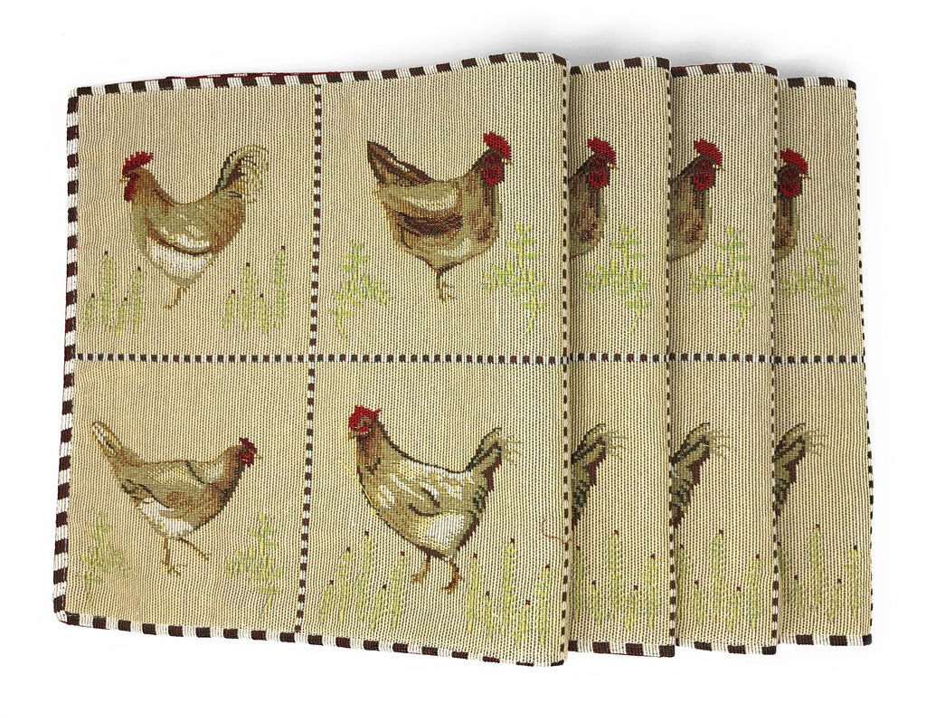 Tache Country Farmhouse Rooster Hens Woven Tapestry Placemat Set (13139PM)