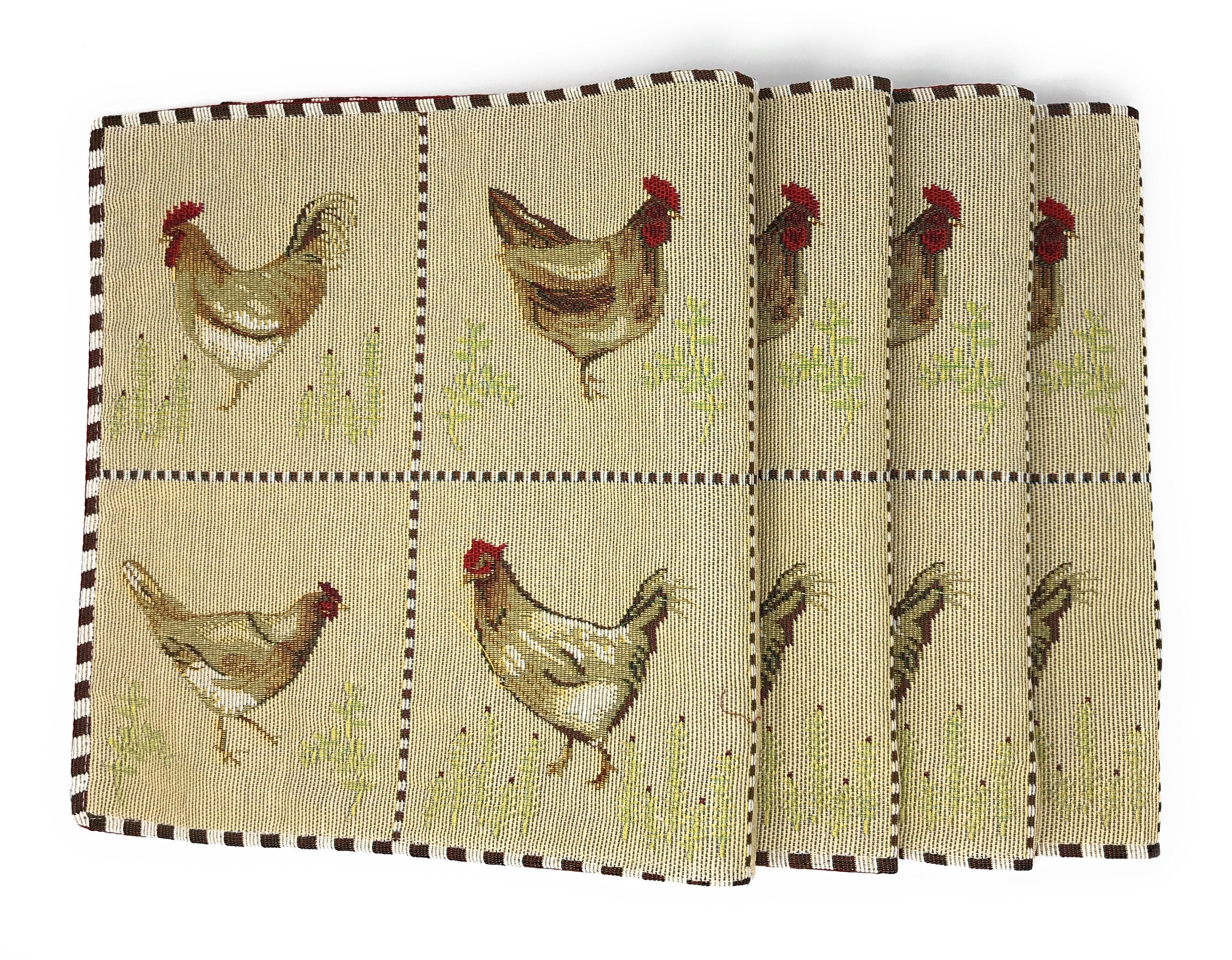 Tache Country Farmhouse Rooster Hens Woven Tapestry Placemat Set (13139PM)