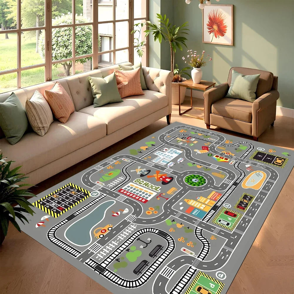 City & Race Track Carpet Series Non Slip Soft Easy To Clean Ideal for Home Play Area Vacation House Interactive Decor  Kid Rugs