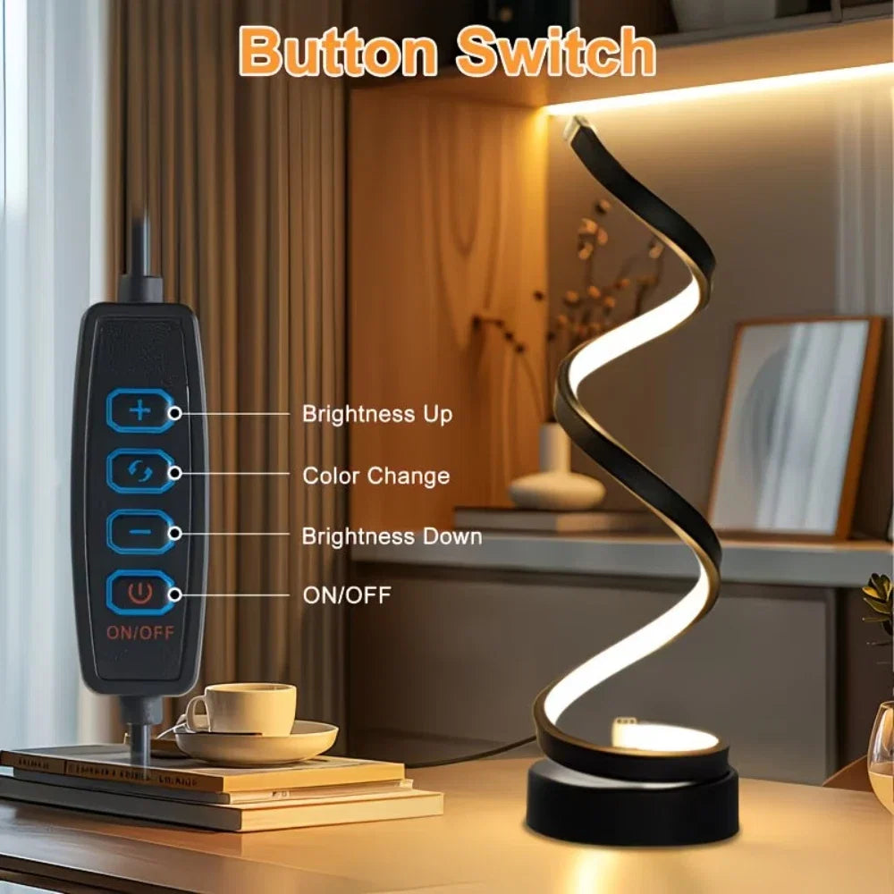 Modern Creative Spiral Table Lamp 3 Colors Dimmable USB LED Night Light for Living Room Office Bar Bedroom Decoration Lighting