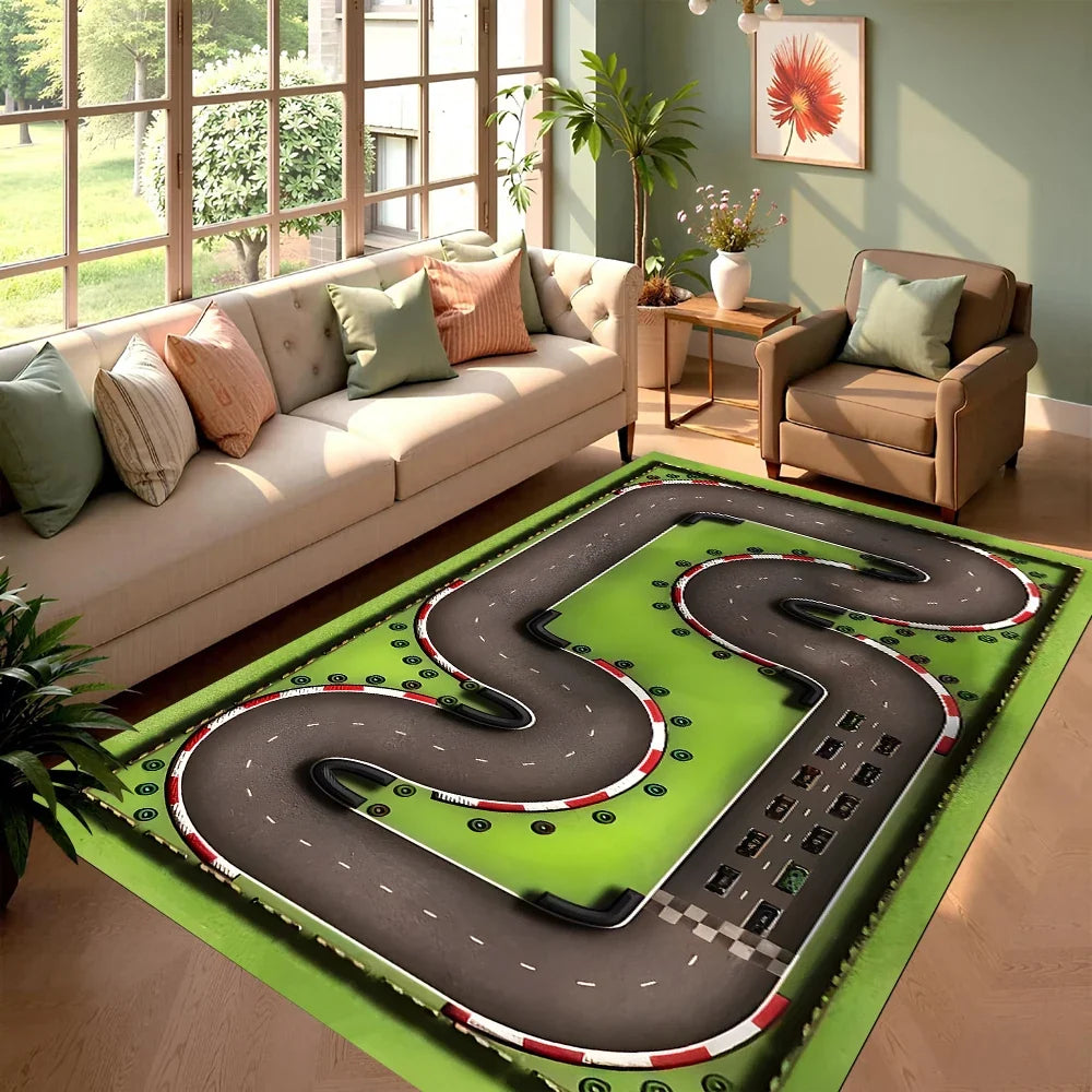 City & Race Track Carpet Series Non Slip Soft Easy To Clean Ideal for Home Play Area Vacation House Interactive Decor  Kid Rugs