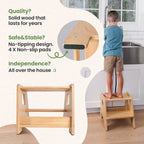 2-Step Wooden Stool for Toddlers(Step Stool for Children Ages 2+)