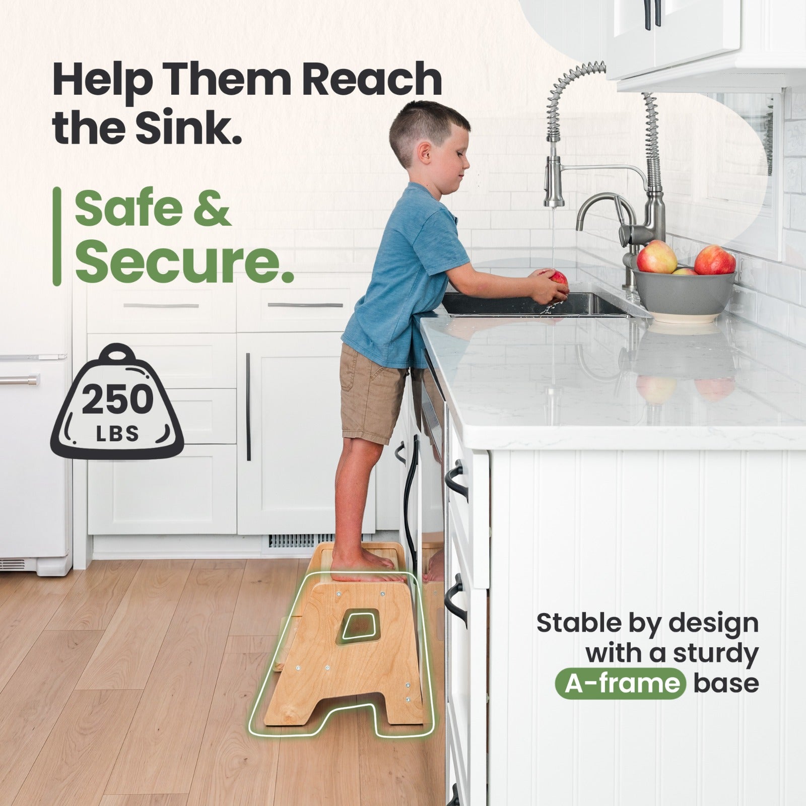 2-Step Wooden Stool for Toddlers(Step Stool for Children Ages 2+)