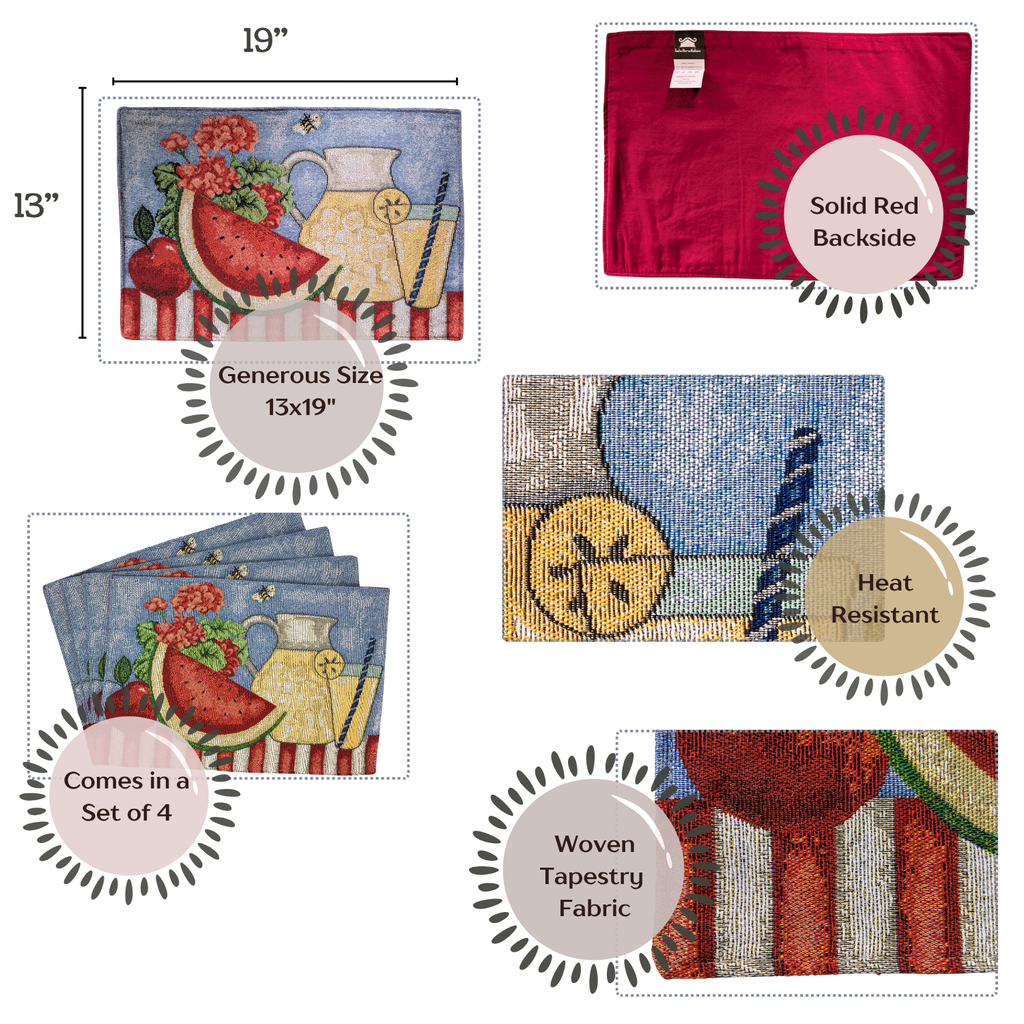 Tache Fruity Drinks Watermelon Lemonade Woven Tapestry Placemat Set (13082PM)