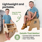 2-Step Wooden Stool for Toddlers(Step Stool for Children Ages 2+)