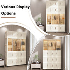 Portable Wardrobe Closet Storage Organizer With 17 Magnetic Doors, 17 Cubes, Hanging Rod & 6 Hangers - Creamy White