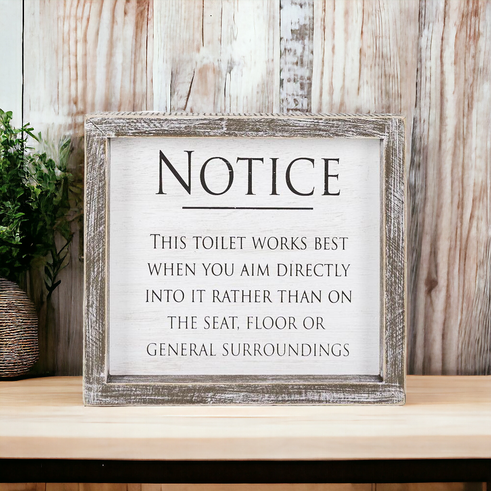 Aim It Framed Wood Bathroom Sign 8x7 Rustic White Black Toilet Reminder Hanging Decor