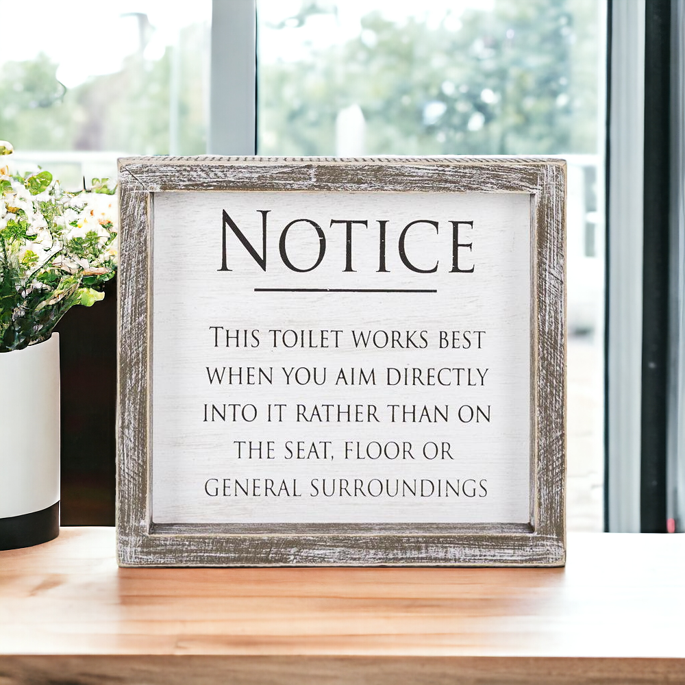 Aim It Framed Wood Bathroom Sign 8x7 Rustic White Black Toilet Reminder Hanging Decor