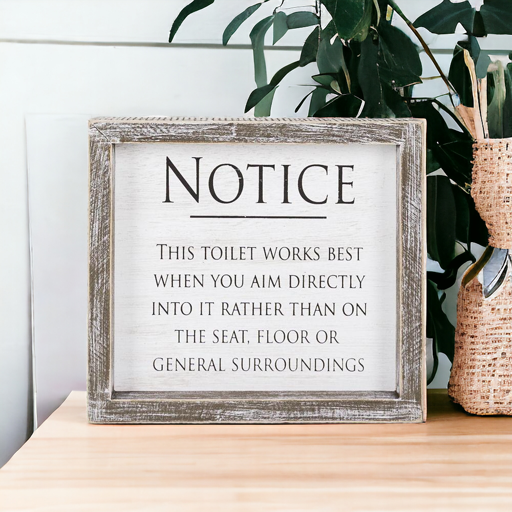 Aim It Framed Wood Bathroom Sign 8x7 Rustic White Black Toilet Reminder Hanging Decor