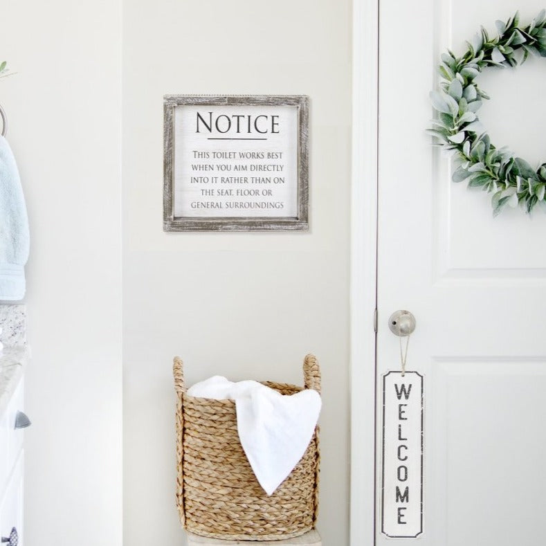 Aim It Framed Wood Bathroom Sign 8x7 Rustic White Black Toilet Reminder Hanging Decor