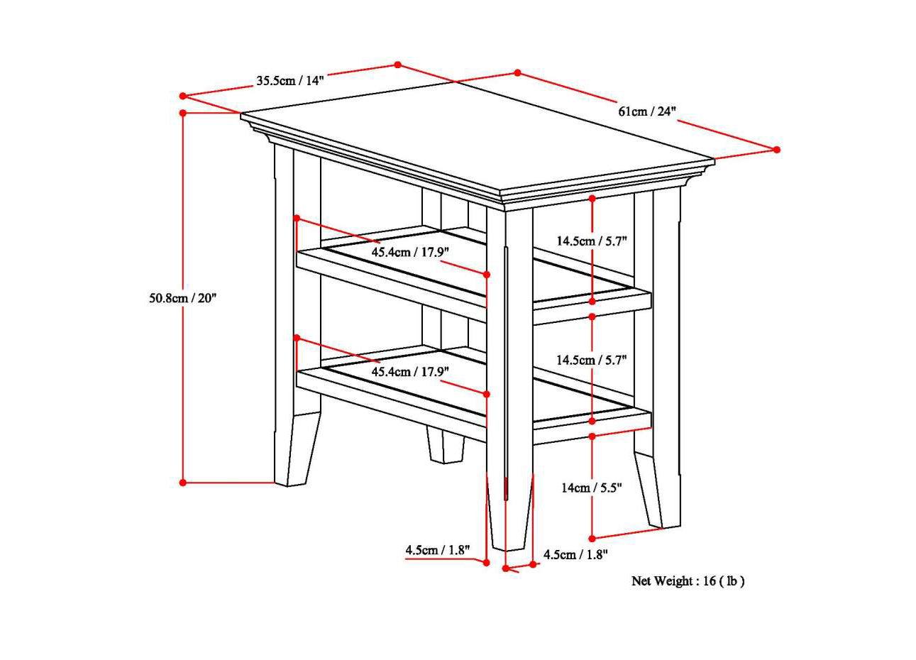 Acadian Solid Wood Narrow Side Table