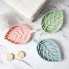 Bathroom Accessories Dish Plate Case Home Shower Leaf Shape Holder Container Soap Box Plastic Soap Box Dispenser Soap Rack Soap Dishes Leaf-Shaped Shower Soap Bar Holder With Draining Tray Fashionable Soap Dishes For Shower Kitchen