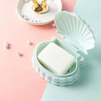Creative Portable Shell Shape Soap Box Bathroom Drain Soap Holder Travel Soap Protect Case Bathroom Accessories Soap Dish Container with Lid with Drainer Seashell Soap Box Portable Soap Bar Holder Soap Tray Soap Saver Box Case For Home Travel