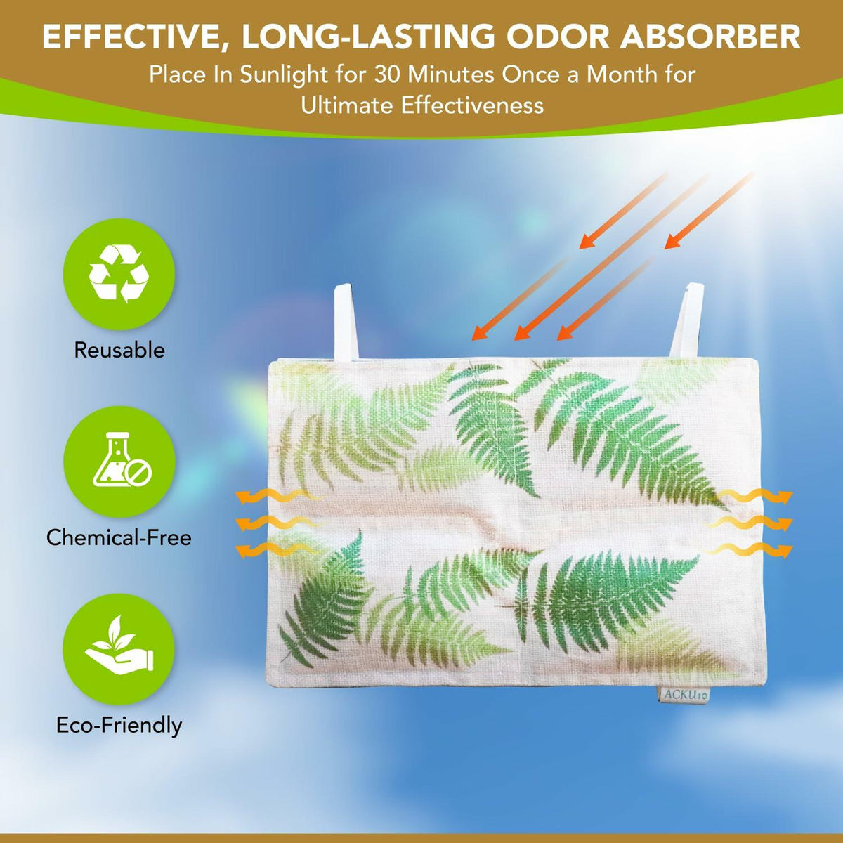 ACKU10 Bamboo Charcoal Odor Absorber for Clothing Closets 1-Pack Off White