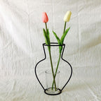 Style Retro Line Flowers Vase Frame Nordic Style Wall Hanging Metal Holder Modern Solid Home Decor Modern Rose Frame Clear Vase Planter Flower Holder Decorations for Wedding Living Room, Office Party